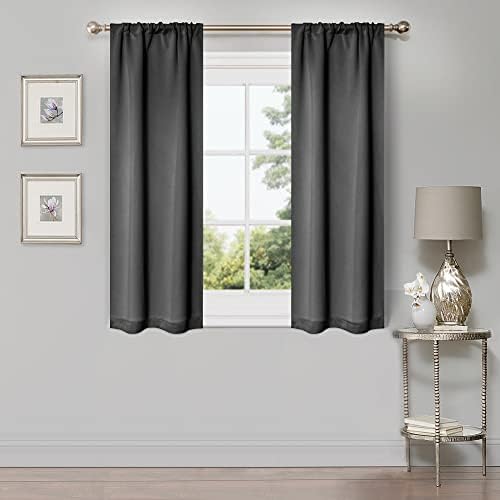 SUPERIOR Blackout Curtains, Room Darkening Window Accents, Sunblocking, Thermal, Classic Modern Solid with Rod Pockets or Grommets, Curtain Set of 2 Panels, 26" W X 63" L, Grey