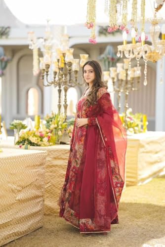 Image of Women Maxi Fashion Anarkali Suit (Gown) (in, Alpha, XL, Extra Large, Maroon)