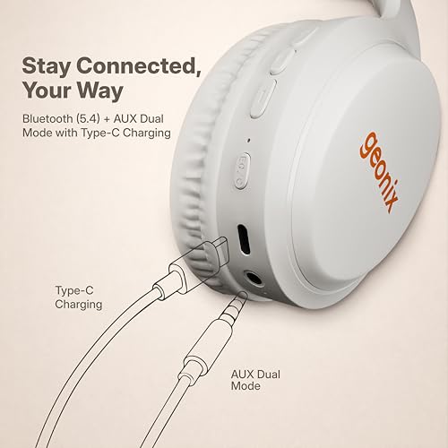 Image of Geonix Audicle Air Wireless Over-Ear Headphones - 70Hrs Playtime, Bluetooth 5.4 + AUX Dual Mode, Dual Device Pairing, Type-C Fast Charging, Comfortable Over Ear Headset (Beige)