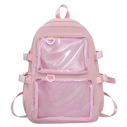 Mochila de nailon impermeable con bolsillo transparente y gran capacidad para libros