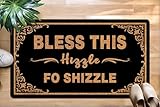 Bless This Hizzle Fo Shizzle Funny Coir Doormat with Rubber Backing, Non-Slip Entryway Mat, Front Porch Welcome Mat, Easy to Clean 30 x 17 Inches, Brown Text Black Mats
