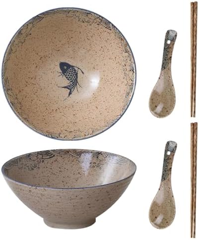 Juego de Cuencos para Ramen 1200ml, Cuenco Grande para Sopa Fideo...