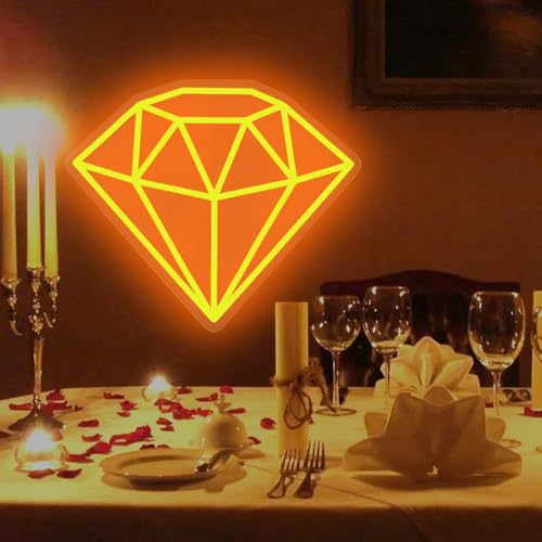 Image of Gold Diamond Neon Sign for Bedroom Wedding Bar Luxury Glamorous Wall Decor | Golden glow symbolizes love, success, and celebration, ideal for bedrooms, weddings, bars, parties, and glam spaces