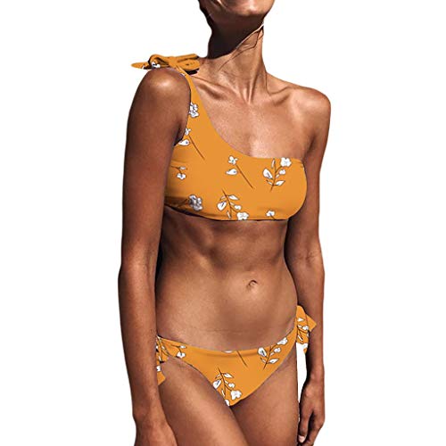 Bokeley Women's One Off-Shoulder Ruffle Bikini Striped Swimsuit Cute Tie Side Two Piece Flounce Swimwear