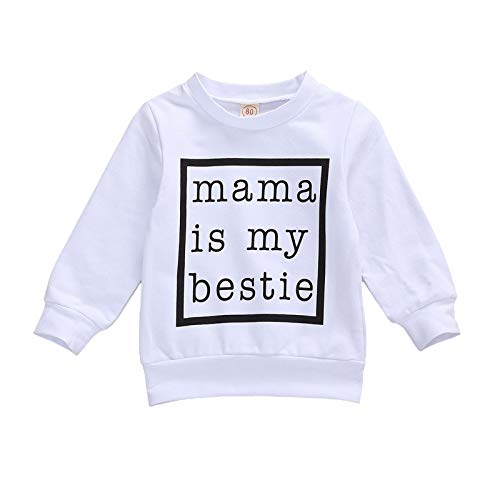 Toddler Baby Boy Girl Sweatshirt Tops Infant Long Sleeve Letter Print Pullover Sweater Blouse Fall Winter Clothes (Mama is My beatie-White, 6-12 Months)