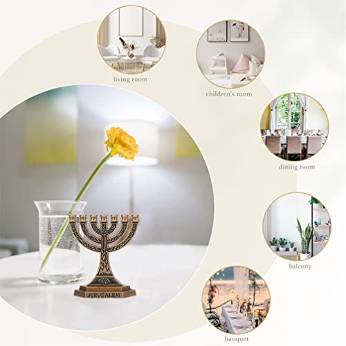 Tofficu 4Pcs Hanukkah Menorah 7 Branch Chanukah Candle Minorah One Week Candlestick Jewish Candle Holder Metal Religious Menorah Jerusalem Candlesticks Stand For Home #TOP6