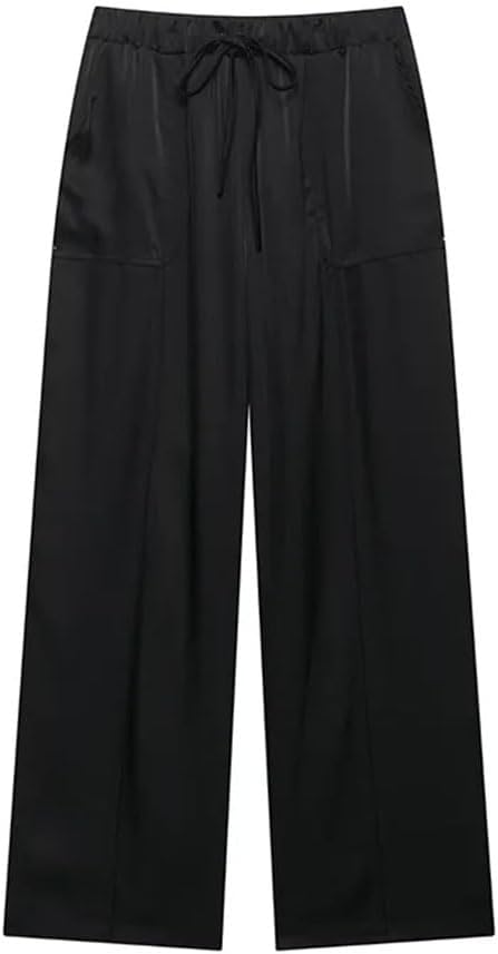 Women's Drawstring Vintage High Elastic Waist Wide Leg Pants