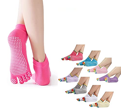 Women's Portable Tool Cotton Clothing Accessories Anti Slip Five Finger Yoga & Gym Socks with No Fall Grip (Multi Color, 1 Pair)-image-42