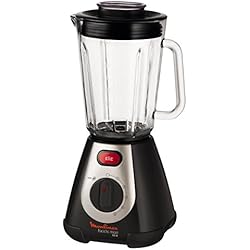 Moulinex Maxi Cristal LM233A10 Batidora de vaso de 600 W con 5 velocidades, tecnología Tripl’Ax con 6 cuchillas, vaso de cristal de 2 litros, permite picar hielo y pies antideslizantes