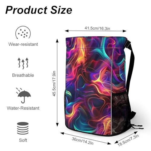 Colorful Rainbow Fire Flames Drawstring Backpack Gym Bag With Shoe Compartment String Bag Sport Beach Sackpack2