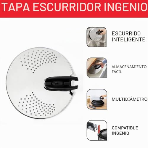 Miniatura 2 de Tefal Ingenio - Tapa Escurridor, Acero Inoxidable, Fácil Almacenamiento, Multidiámetro, Compatible Con Ingenio, Apto Para Lavavajillas L9829402, Acero Inoxidable Y Negro, Tapa Escurridor, 14-20 Cm