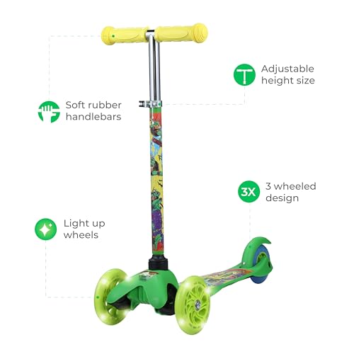 TMNT Self Balancing Kick Scooter with Light Up Wheels, Extra Wide Deck, 3 Wheel Platform, Foot Activated Brake, 75 lbs Limit, Kids & Toddlers Girls or Boys, for Ages 3 and Up by Voyager - Image 2