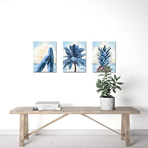 Lovehouse Beach Palm Trees Wall Art Hawaii Coastal Seascape Artwork Pineapple Surfboard Pictures Prints On Canvas Blue Ocean Artwork For Bedroom Kitchen Bathroom Home Décor #TOP2