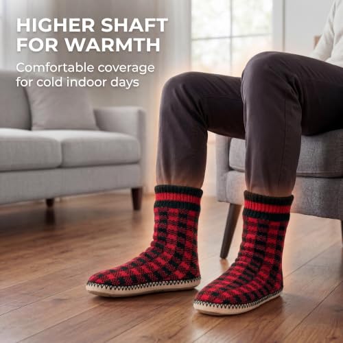Image of Cozylook Mens Slippers Soft Sole Non Slip Fleece Lined Slipper Socks | High shaft knit upper, warm sherpa interior, cushioned underfoot comfort, grippy bottom for winter home, dorm and travel
