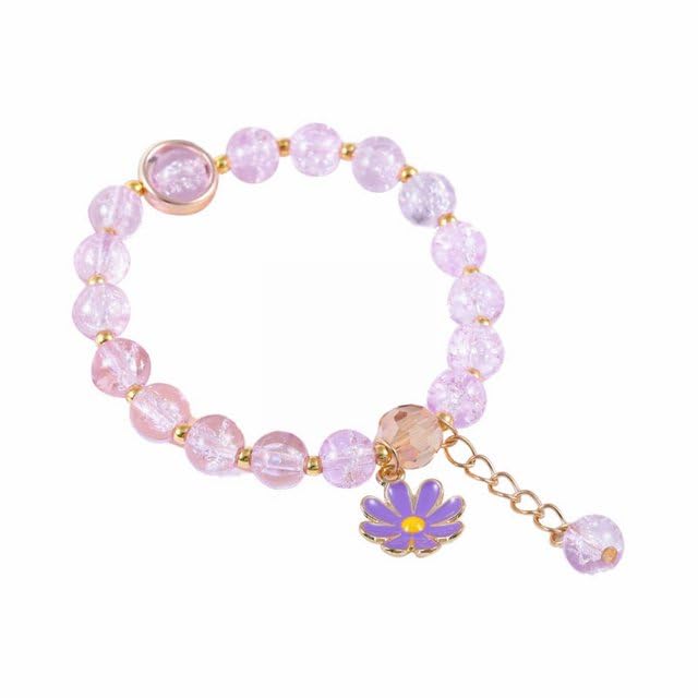 Image of El Regalo 1 PC Dailsy Flower Sparkly Crystal Beads Tassel Bracelet for Girls /Teens /Women- Cute Crackle Beads Daisy Flower Stretch Bracelet