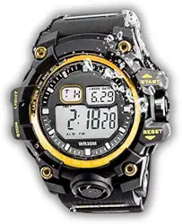 Genérico - Relógio Digital Masculino Redondo Grande à Prova d'Água com Pulseira de Silicone Preta Ajustável - Esportivo com Cronômetro, Alarme e Luz LED