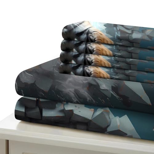 Parure de lit tigre 3D housse de couette microfibre douce ado single 140x200cm