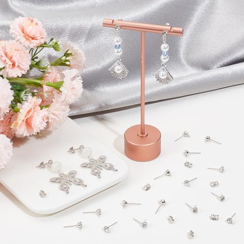 Beebeecraft 1 Box 40Pcs Platinum Plated Earring Findings Cubic Zirconia Post Stud Earrings with Loop and 40Pcs Butterfly Earring Backs for DIY Earring Jewellery Making - Image 4