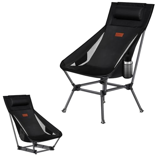 DesertFox アウトドアチェア 2WAY キャンプ椅子 ローチェア 軽量 枕付き ハイバック 単品/セット【独自開発のカップホルダー】 耐荷重150kg コンパクト イス ロータイプ 収納袋付属 携帯便利 0098ZG (黒，1，L)（Amazon）
