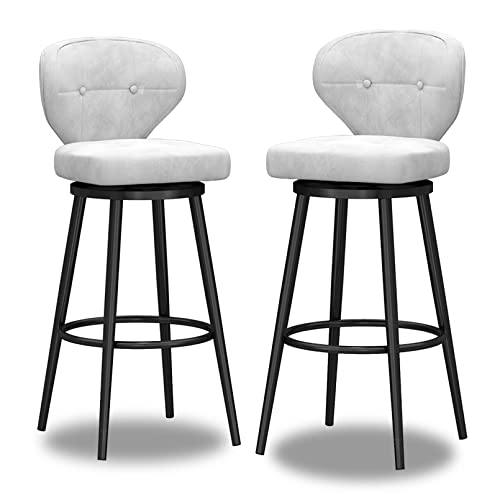 WDSOPK Taburete De Bar Giratorio Moderno De Terciopelo con Respaldo Bajo,Altura De Mostrador para Isla De Cocina,Patas De Metal Negro Y Verde,Juego De 1(Blanco-2 Piezas-Altura: 65 Cm)