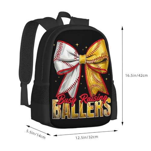 Busy Raising Ballers Softball Baseball Game Day Backpack Large Capacity Backpacks Leisure Travel Daypack 12.5X5.5X16.5 inch2