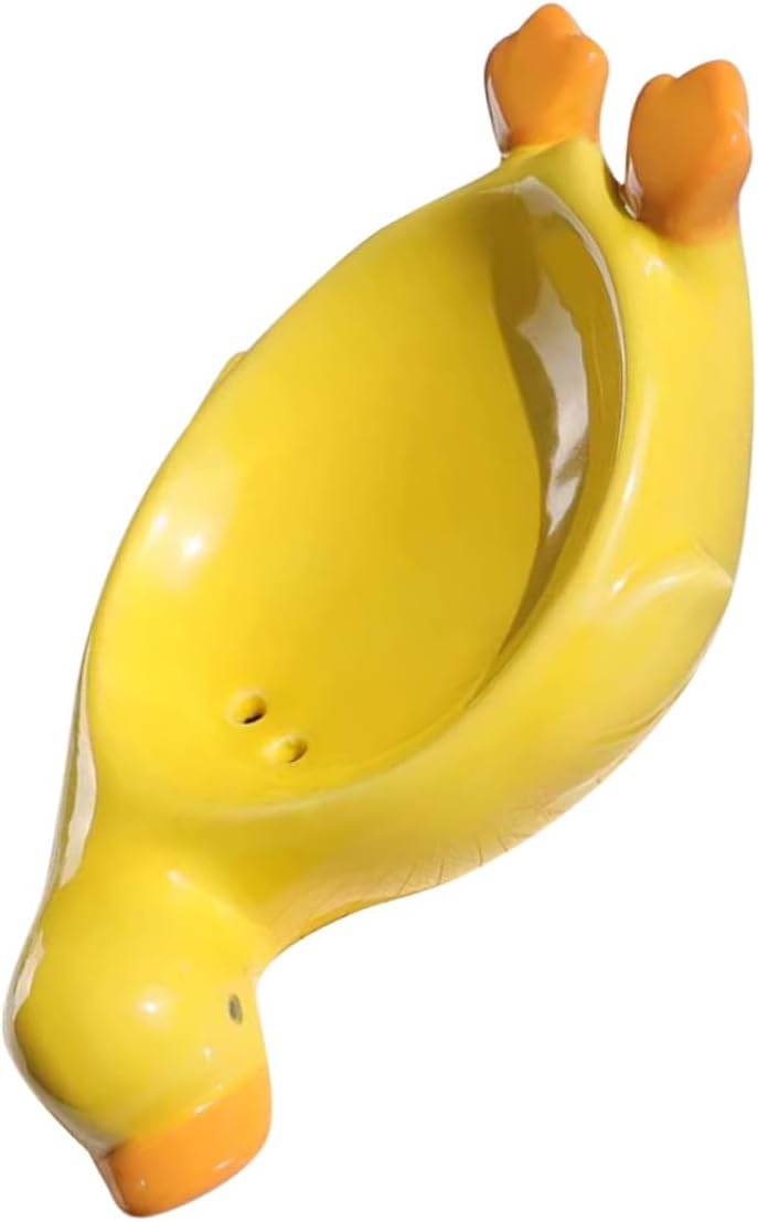 Ceramic Soap Dish Self-draining Bathroom Soap Holder Cute Yellow Duck for Shower and Sink Home Supplies