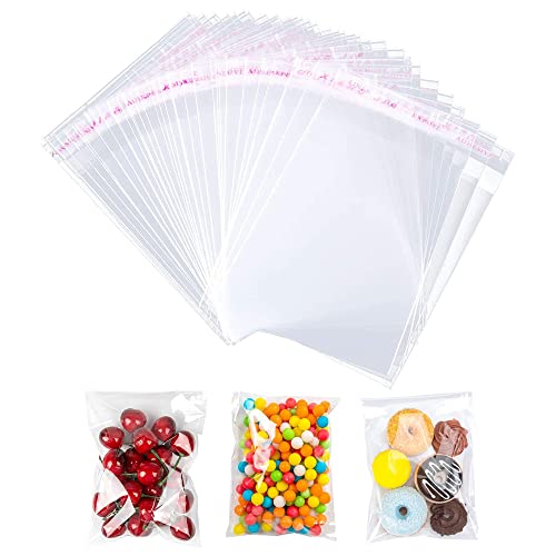 Cellophane Bags 4 * 4 Inches 100 Packs, Self Adhesive Display Bags/Sealable Bags, Food Safe, Cello Bags for Cookies, Cards,Envelopes,Pictures