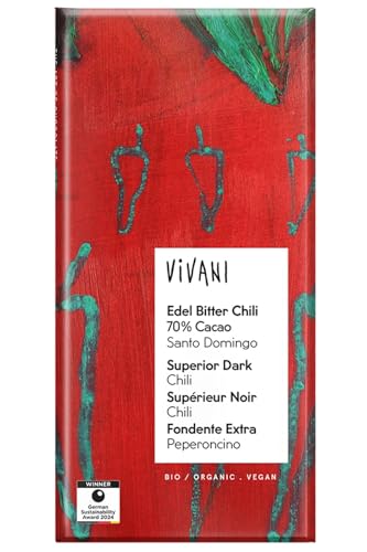 Vivani Chocolate orgánico vegano superior con chile oscuro, 100 g
