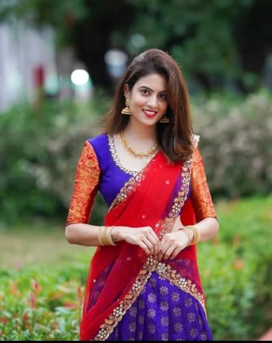 ZERICO Women's Indian Traditional Kanjivaram Silk Pure Weaving Lehenga Choli Along With Dupatta And Blouse Piece, Half Saree (Unstitched)