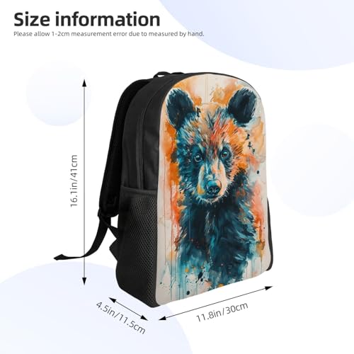 Stylish Unisex 16 Inch Backpack Watercolor Bear Portrait Spacious Compartments for Work Essentials Casual Outings & Trips3