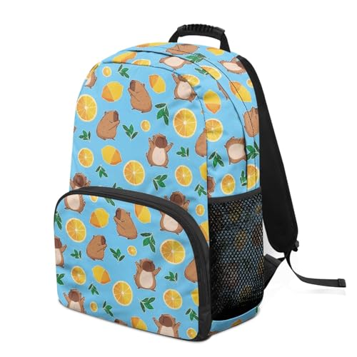 AmzPrint Oversized Print Capybara Backpack For Girls Capybara Lemon School Dayback Students Bag Elementary Blue2