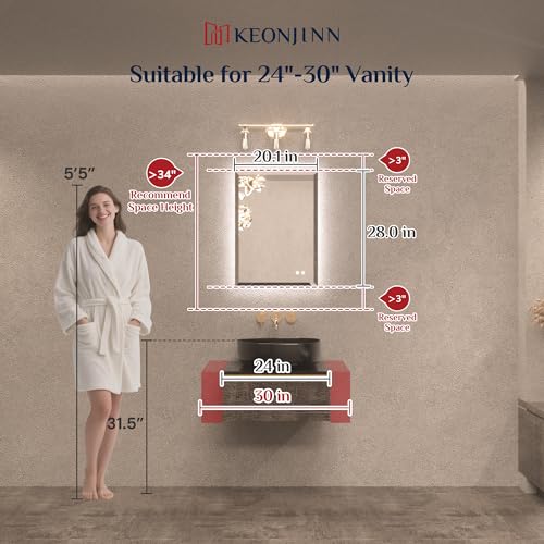 Keonjinn 20 x 28 Inch Backlit Mirror Bathroom, Beveled Edge Tempered Glass by Keonjinn - Used condition - Image 2