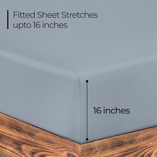 Image of ROYALE LINENS 300 Thread Count 100% Long Staple Combed Cotton Fitted Sheet Queen - Super Soft Deep Pocket Bottom Sheet - Fitted Sheets Only - Elastic Sheets (Queen, Lake Blue)