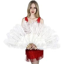 ZUCKER Large Ostrich Feather Fan - Vintage Costume Folding Hand Fan - Burlesque Showgirl Costume Decorative Fan for Women