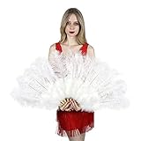 ZUCKER Large Ostrich Feather Fan - Vintage Costume Folding Hand Fan - Burlesque...