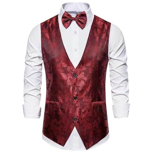Mens Formal Suit Vest Stylish Jacquard Dress Vest for Tuxedo Blazer Clubwear Evening Party Matching Tops with Bow Tie3