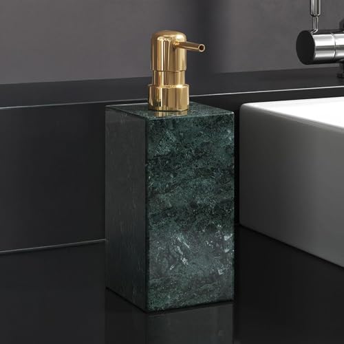 AUSAULAC Real Natural Marble Soap Dispenser with Stainless Steel Pump Decorative Liquid Hand Soap Bottle for Kitchen Bathroom Compatible with Lotion Dish Soap Shower Gel (Green 1 Set)