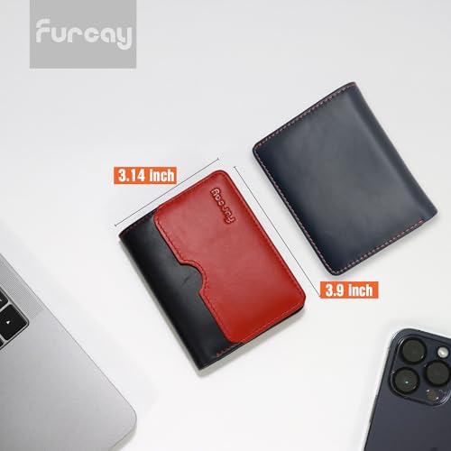 Leather Wallets for Men - Slim Bifold Wallet | Stylish Two-Color Design Thin Leather Front Pocket Wallet | 6-10 cards with Cash Compartment (DarkBlue/Red)3
