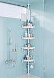 XLHOMO 32-122inch Corner Shower Caddy Tension Pole All White, Rustproof Drill-Free Shower Shelves for Bathroom Bathtub Washbasin, Adjustable Shower Organizer with 4 Tier Patent Shelves & Towel Bars