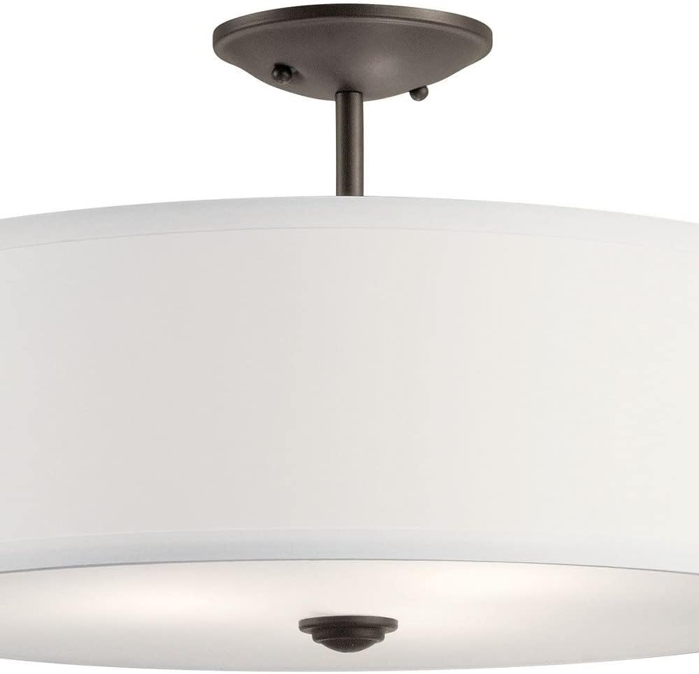 3-Light Semi-Flush Drum Ceiling Fixture in Brushed Nickel with White Microfiber Shade 18 inches W X 11.25 inches H-Olde Bronze Finish Transitional Semi Flush Light 147-Bel-2748816