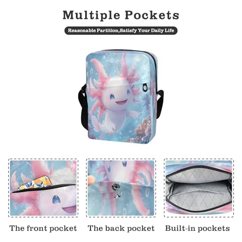 Crossbody Bag Cute Axolotl Undersea Messenger Bag for Women Men Purse Shoulder Bag Satchel Bag with Adjustable Strap 214B88562
