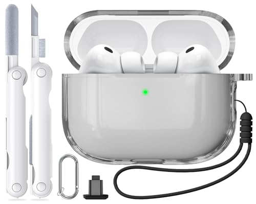Inesore for AirPods Pro3 ケース クリア (2025) シリカゲルロープ & カラビナ & クリーニングペン付き、TPU素材/全面保護/耐衝撃/強力な落下防止、エアーポッズプロ 第3世代対応保護カバー -ブラック