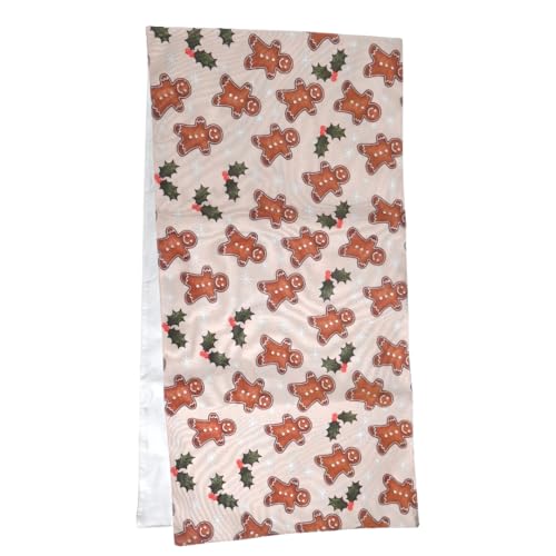 Image of 135 cm Dining Table Runner - Gingerbread Man Theme,Digital Print, Washable, Indoor /Outdoor, Heat-Proof, Wipe & Clean (135X33 cm) Cream & Brown