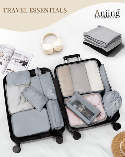 Anjing Lot de 11 cubes d'emballage pour valise, organiseurs de bagages, essentiels de voyage, organiseur de bagages, trousse de toilette à crochet, trousse de maquillage et sac à chaussures, gris – vue 3