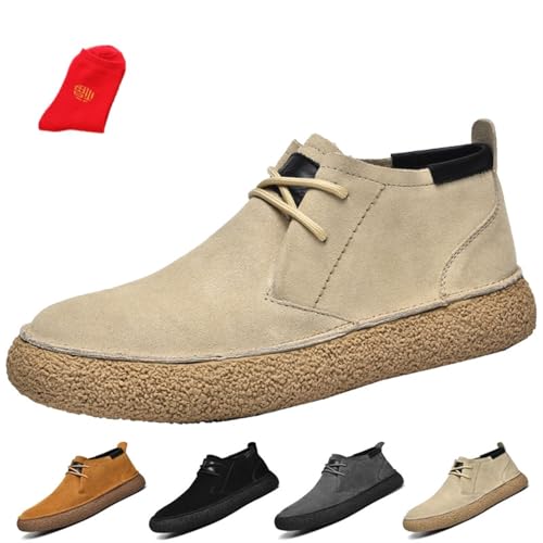 Men's Chukka Boots, Men's Suede Lace Up Boots, Casual Business Booties, Mens's Suede Shoes(Beige,8.5 UK)