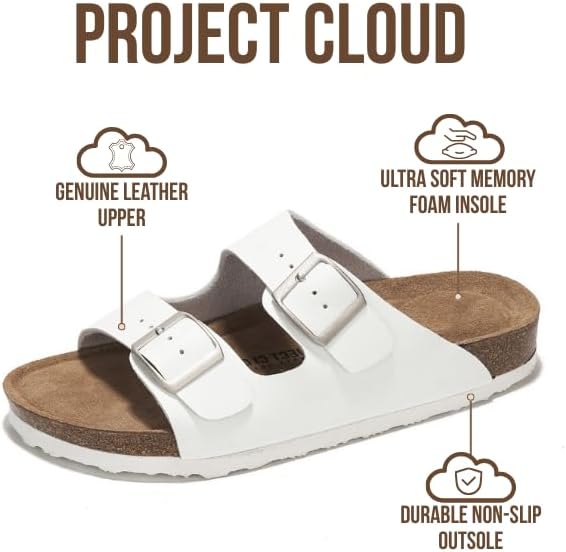 Project Cloud 100% Genuine Leather Flat Sandals For Women 2026 Cork Footbed Womens Sandals with Memory Foam and arch support Vacation Essentials Slides for Women Footwear (Venita) - Image 3