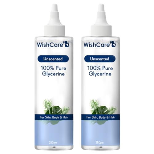 Image of WishCare Pure & Unscented Glycerine - Pharmaceutical Grade, 100% Vegan, Hypoallergenic - Beauty & SkinCare - Pack of 2 (250 Grams Each)