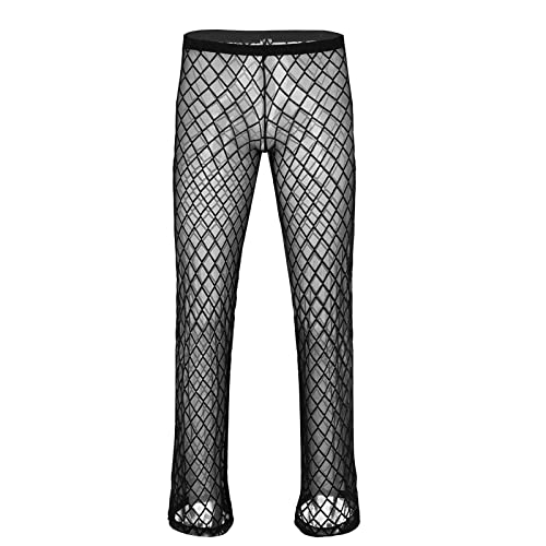 ZUYPSK Men's Fishnet See Through Mesh Pants Openwork Sleep Lounge Long Trousers Nightwear - Main Image