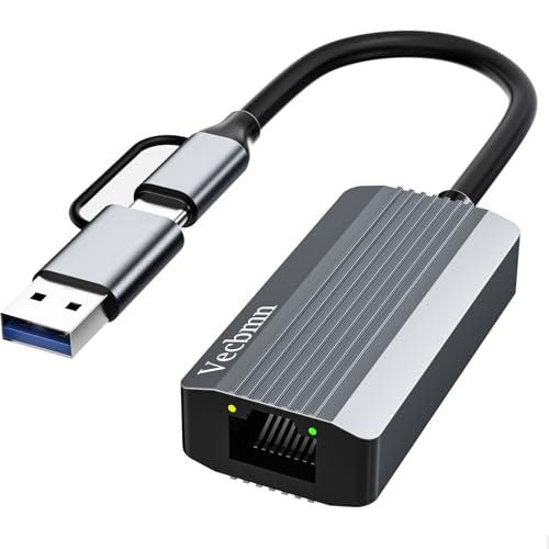 Vecbmn USB C auf Ethernet Adapter 1000Mbps, USB LAN Adapter 3.0, U-S-B auf RJ45 Gigabit Ethernet LAN Netzwerkadapter Kompatibel für Laptop, PC mit Windows XP, Vista, Linux, Mac