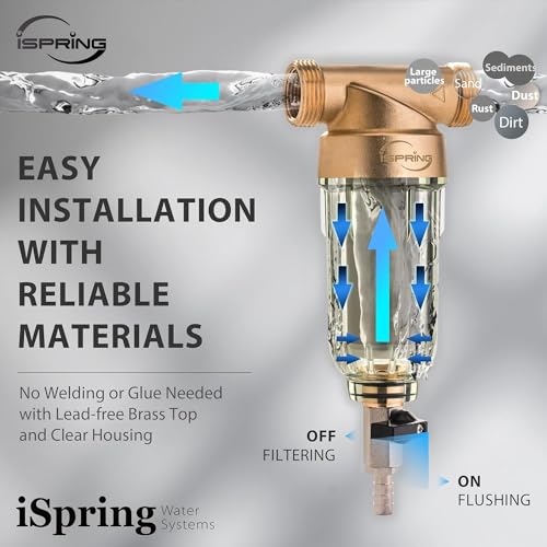 Image of iSpring WSP2PK15 Reusable Whole House Spin Down Sediment Water Filters, Twin Pack with 100 Microns and 50 Microns Filter Sizes, Clear Housing, Lead-Free Brass